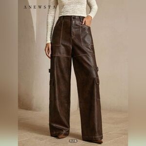 Anewsta Women's vintage distressed PU cargo pants NEW size M
